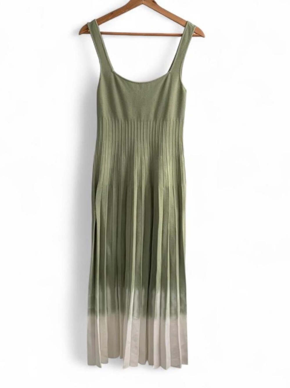 STAUD Tie Dye Ellison Green Pleated Midi Dress Size Medium - Picture 4 of 9